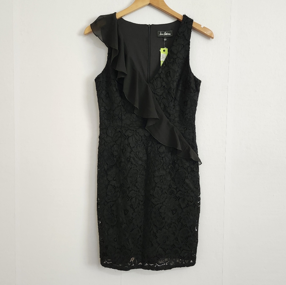 NWT Sam Edelman Black Lace Ruffle Mini Dress Size 2